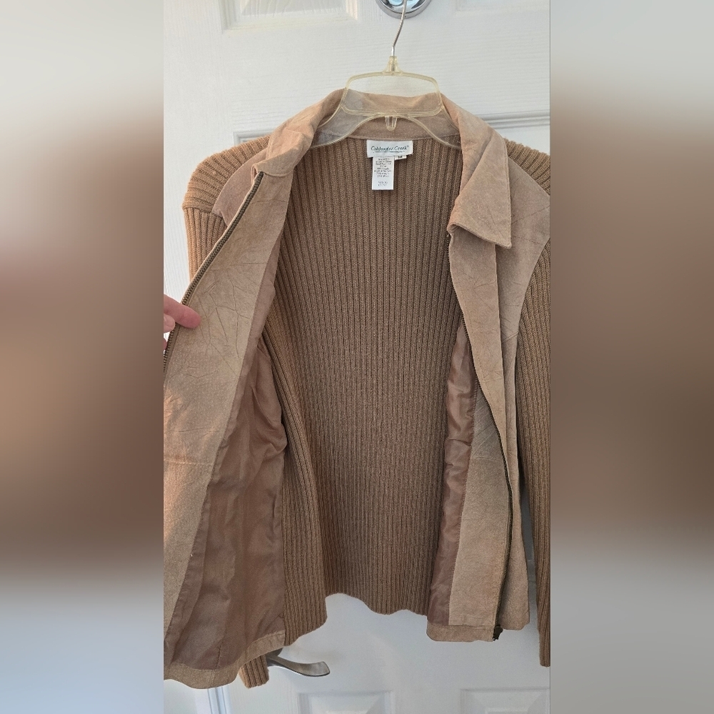 Coldwater Creek Versatile Beige Leather Front Jacket/sweater, Size M (#20) - Picture 3 of 8